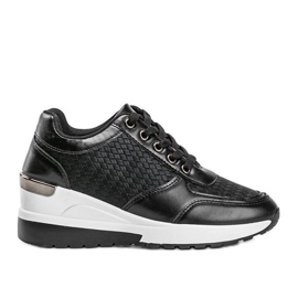 Black shiny sneakers on the Mara wedge Black shiny sneakers on the Mara wedge