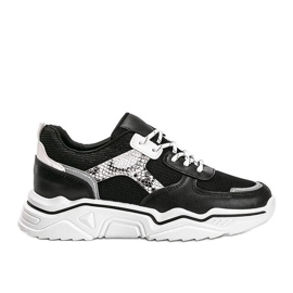 Black sneakers with a thick sole with a snake skin pattern Anika Black sneakers with a thick sole with a snake skin pattern Anika