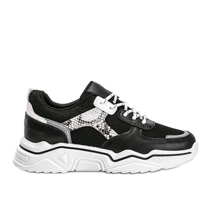 Black sneakers with a thick sole with a snake skin pattern Anika