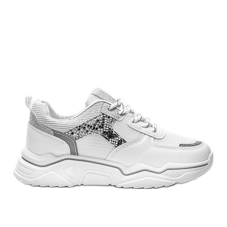 White sneakers on a thick sole with a snake skin pattern Anika