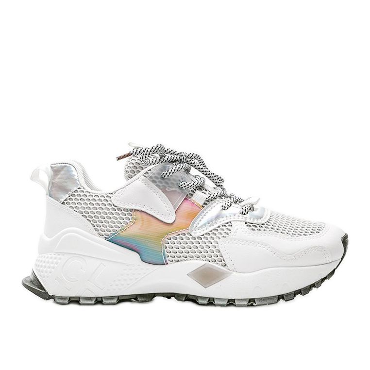 White sneakers with a thick sole with Elain mesh multicolored