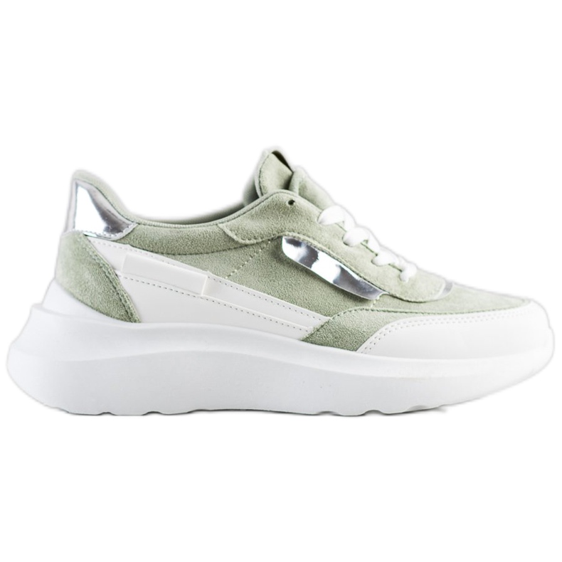 SHELOVET Stylish Suede Sneakers white green