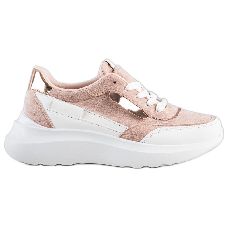 SHELOVET Stylish Suede Sneakers white pink SHELOVET Stylish Suede Sneakers white pink