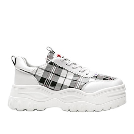Women's white sneakers with a fashionable varnished checkered Marlene Women's white sneakers with a fashionable varnished checkered Marlene