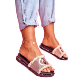 PS1 Slippers With Crystals On The Platform Pink Gold Candy Man golden