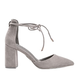 Gray lace-up pumps on the Macey post grey