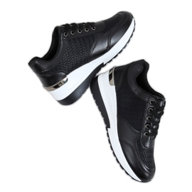 Black MY-2717 Black sports shoes on a hidden wedge heel