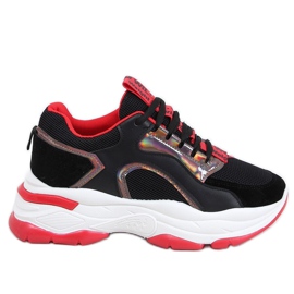 Black sports shoes R12YD518-11 BLACK / RED