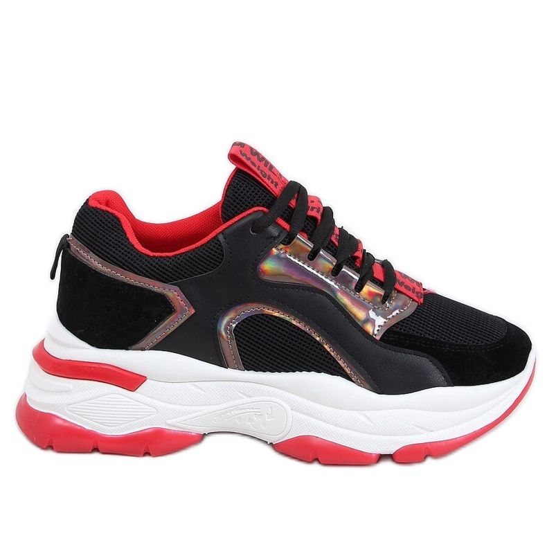 Black sports shoes R12YD518-11 BLACK / RED