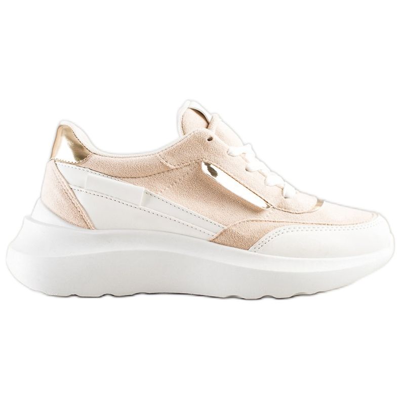 SHELOVET Stylish Suede Sneakers beige white