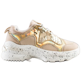 SHELOVET Sneakers With Decorative Platform beige golden