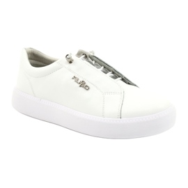 Filippo Stylish Leather Sneakers DP2041 / 21 WH white silver