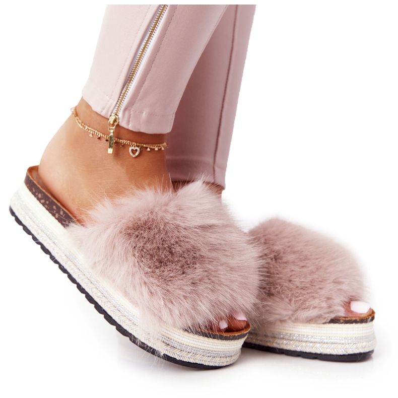 PS1 Beige Adventure Platform Slippers with Fur multicolored