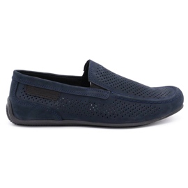 Polbut Men's leather loafers 2105P navy blue