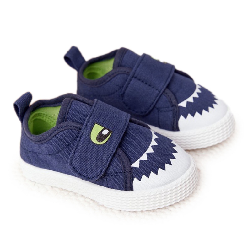 Children's Sneakers With Velcro With A Shark Navy Blue
