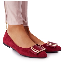 Suede Ballerinas With A Buckle Sergio Leone BL623 ​​Burgundy red multicolored
