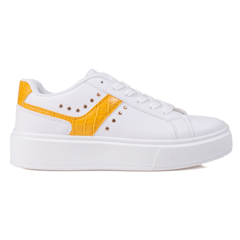 SHELOVET Casual Eco Leather Sneakers white yellow