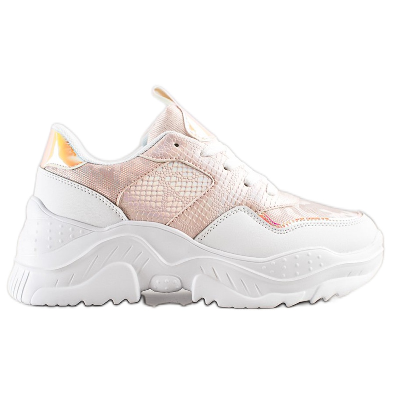 Weide Eco Leather Snake Print Sneakers white pink
