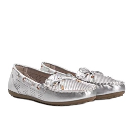 Silver loafers made of eco-leather, openwork Esther
