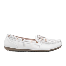 White loafers made of eco-leather, openwork Esther