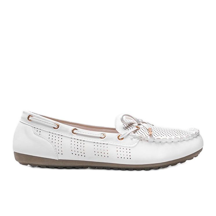 White loafers made of eco-leather, openwork Esther
