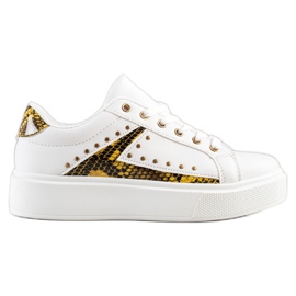 SHELOVET White Sneakers On The Platform black yellow