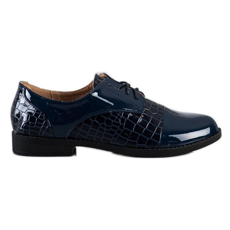 SHELOVET Shiny Snake Print Shoes navy blue blue