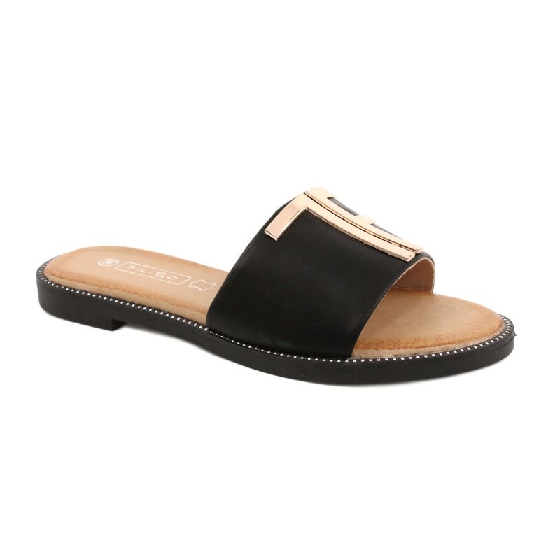 Filippo Fashionable women's slippers Black and Gold DK2103 Filippo Fashionable women's slippers Black and Gold DK2103