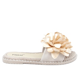 Women's beige slippers with flowers LS005 Beige