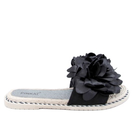 Black LS005 Black women's slippers with flowers