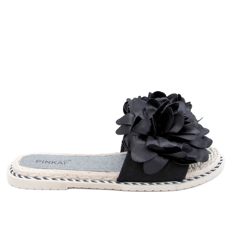 Black LS005 Black women's slippers with flowers