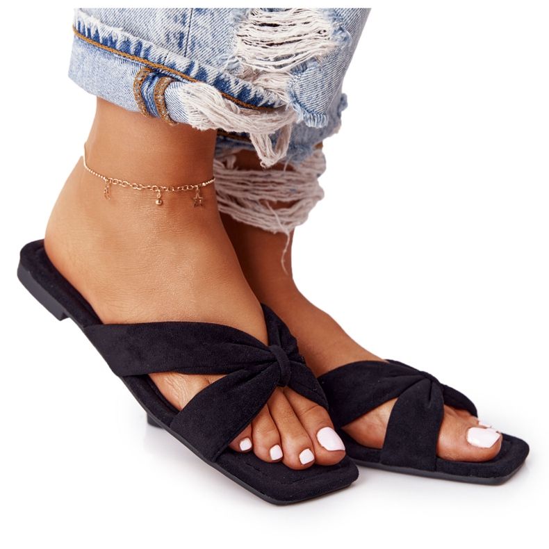 PS1 Women's Velor Black Slippers Vanilla Sky