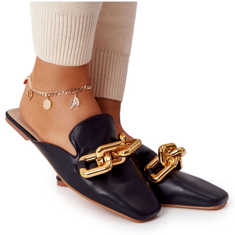 PS1 Black Call On Me Slippers With Uppers And Chain golden