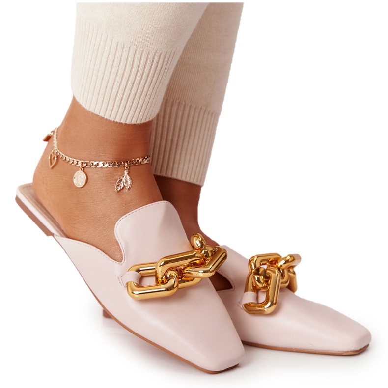 Beige Slippers With Uppers And Chain Beige Call On Me