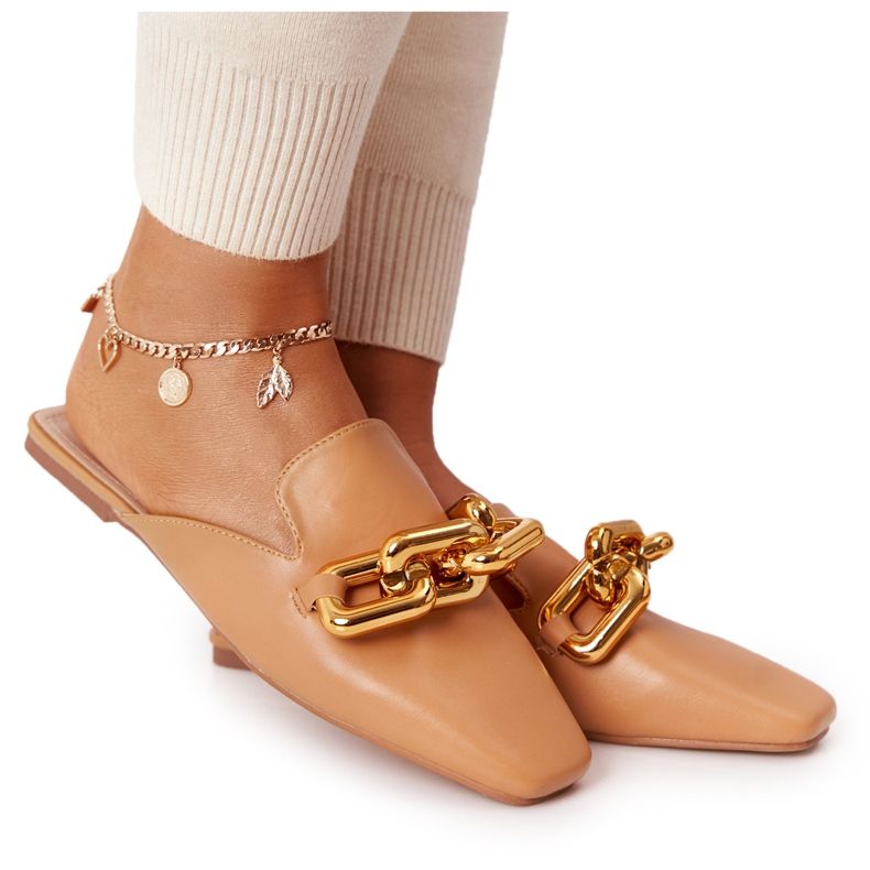 PS1 Slippers With Uppers And Chain Camel Call On Me brown golden