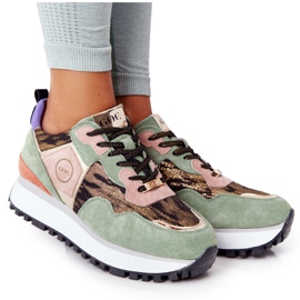 Suede Sports Shoes On The GOE HH2N4002 Green-Gold Platform beige brown pink golden