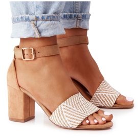 EVE Light Brown Honeymoon Sandals With Braided On A Bar beige white