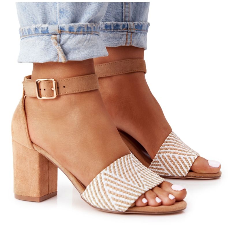 EVE Light Brown Honeymoon Sandals With Braided On A Bar beige white