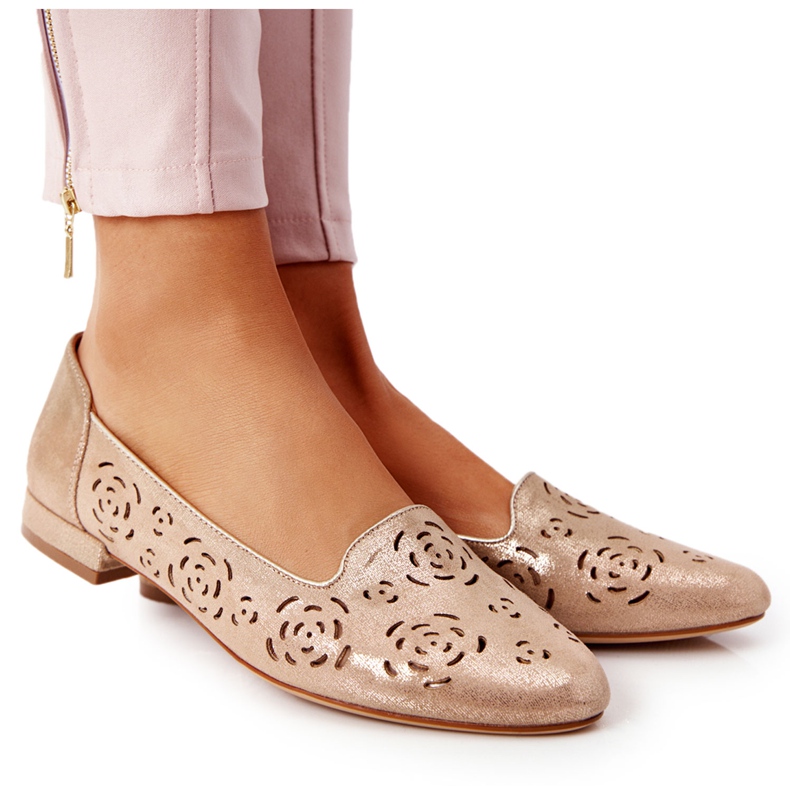 Openwork loafers Sergio Leone BL627 Gold beige golden Openwork loafers Sergio Leone BL627 Gold beige golden