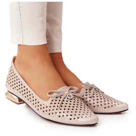 Openwork Loafers On Gold Heels Vinceza 21-10602 Golden beige