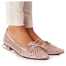 Openwork Loafers On Gold Heels Vinceza 21-10602 Multicolor beige pink golden