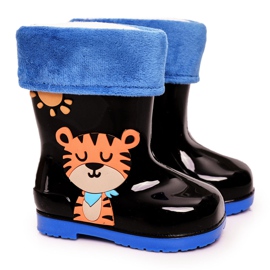 Children's Black Warm Rain Boots With A Tiger