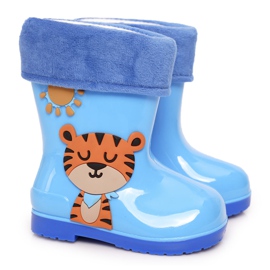 Children's blue insulated galoshes with a tiger Children's blue insulated galoshes with a tiger
