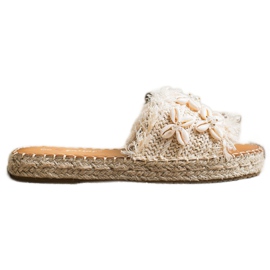 Seastar Espadrilles, Braided Flip Flops With Shells beige