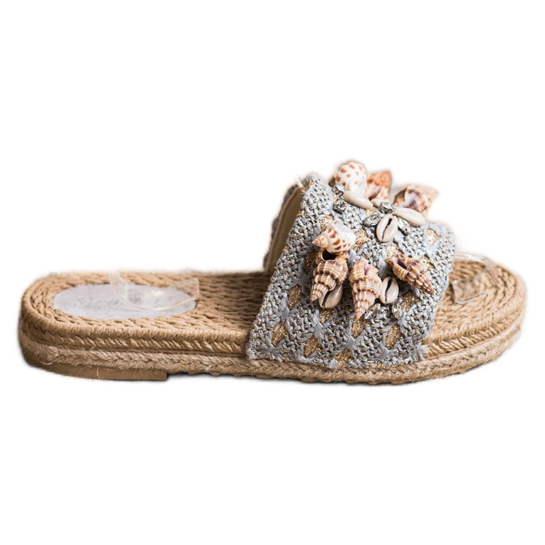 Seastar Slippers On The Platform With Shells beige grey