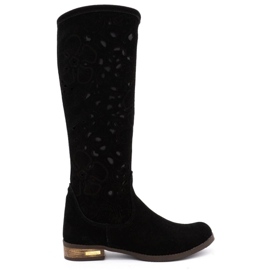 Olivier Women's openwork boots Black flowers