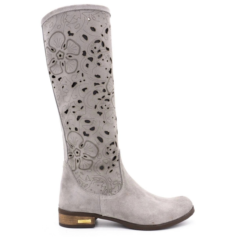Olivier Women's openwork boots Light gray flowers grey