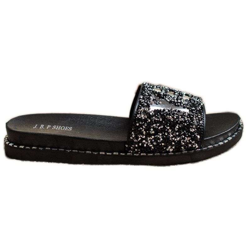 SHELOVET Fashionable Slippers With Crystals black silver