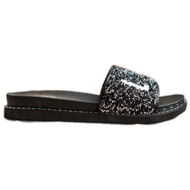 SHELOVET Love platform slippers black silver SHELOVET Love platform slippers black silver