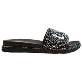 SHELOVET Love platform slippers black silver